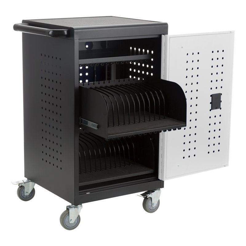 Shapes Series 38.25'' H x 24'' W Laptop/Tablet Storage Cart with Wheels, Black/Charcoal