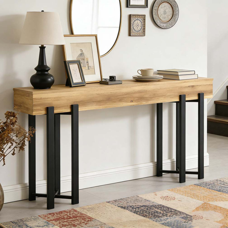 Console de bureau, console de style moderne, Noir, brun clair