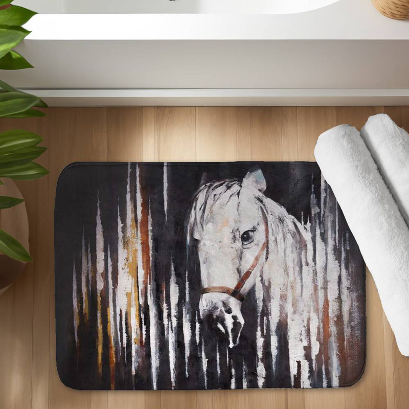 White horse in the dark Bath Mat with Non-Slip Backing - Quick Dry Memory Foam Bathroom Rug - Absorbent - Modern Plush Spa-Style - Machine Washable