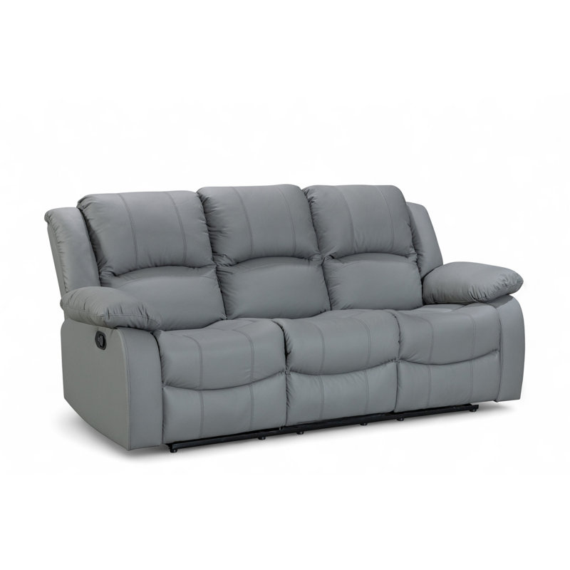 Aesir 3 Seater Faux Leather Reclining Sofa, 3, Grey