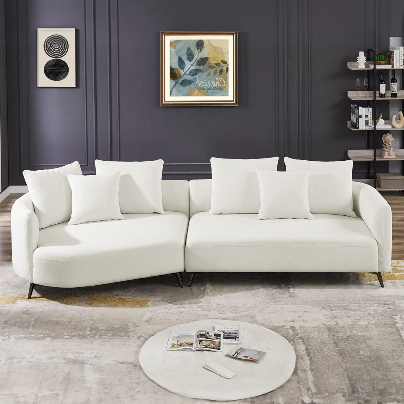 Bryley Upholstered Curved Sectional, White Boucle, Left Hand Facing
