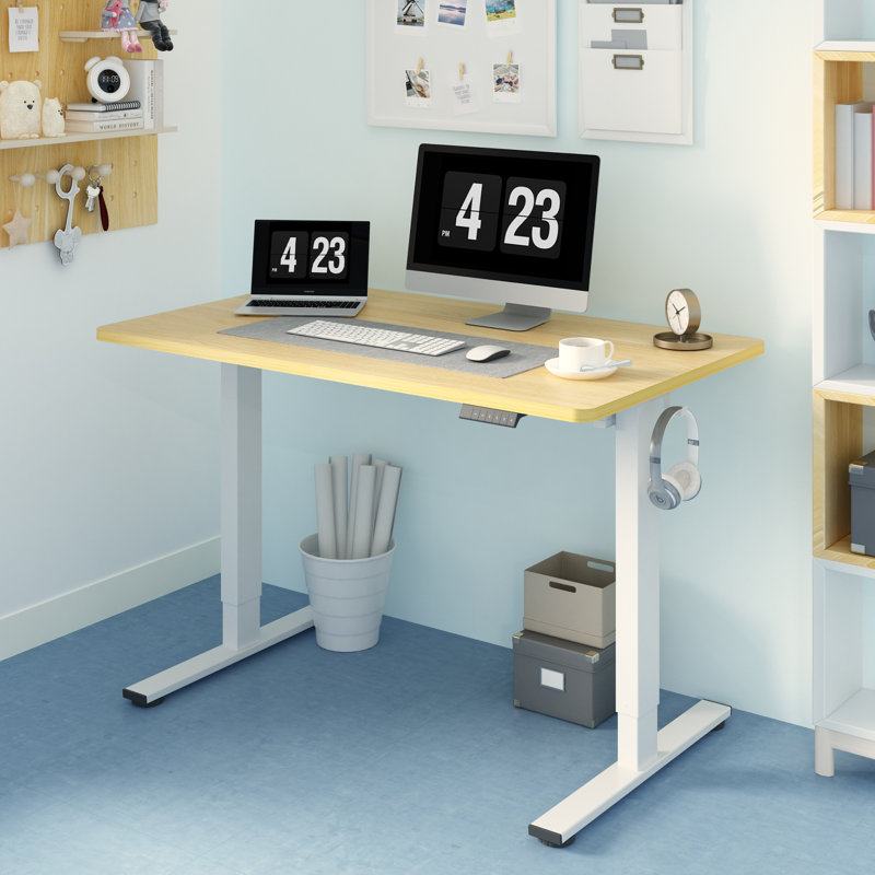Bureau debout réglable Dojtcho Home Office, H 46,6 po x l 48 po x P 30 po, Érable / Blanc