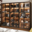 Combination Bookcase With Glass Doors And Led Lights, Display Cabin With 5-tier Shelveset