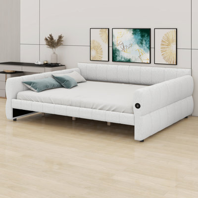 Minimalist Upholstered Platform Bed Frame with USB Charging Ports