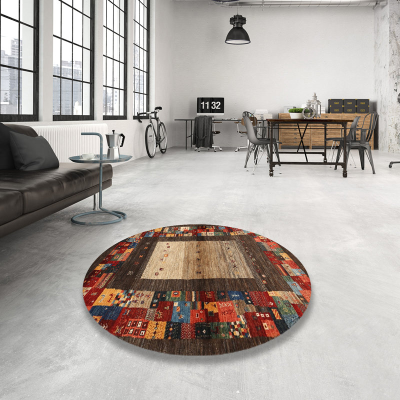 Tapis rouge/vert/brun zone contemporaine, Rond 8 pi