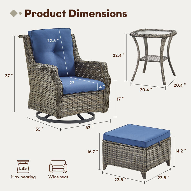 Carlston Outdoor PE Wicker Rocking Chair Set With Side Table and Ottomans