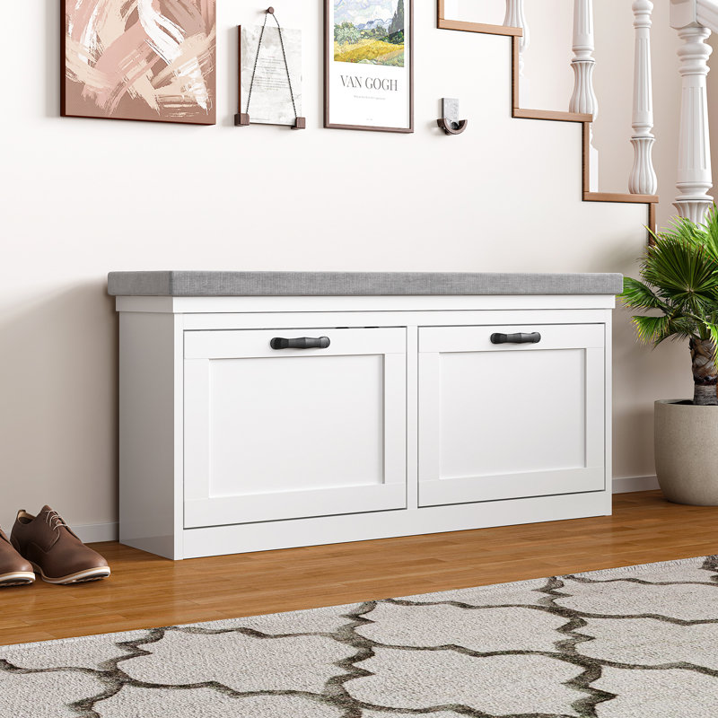 Modern Metal Shoe Storage Bench with Flip-Down Doors