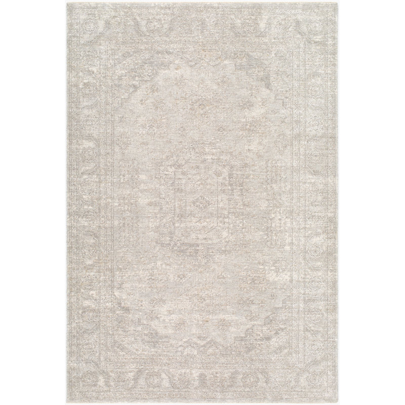 Lando Machine Woven Area Rug, Rectangle 6'7" x 9'6", Ivory/Gray