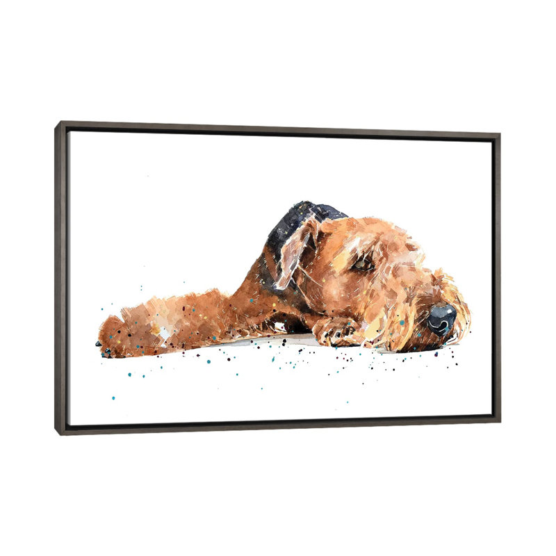 « Airedale » par Edararons, impression, H 26 po x l 40 po x 1,5 po, Toile encadrée de bois rustique foncé, Pas de tapis