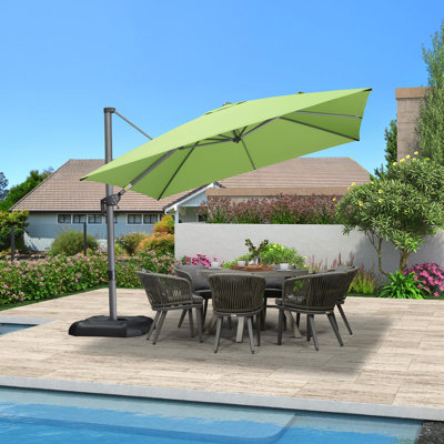 Parasol carré en porte-à-faux 10 pi vert avec base et rotation à 360 degrés