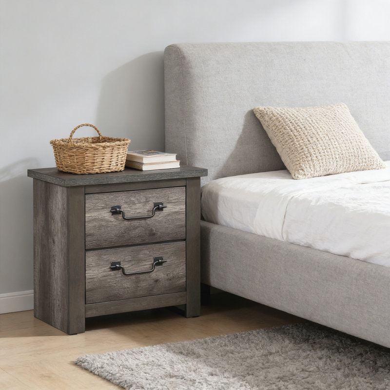 Gray Finish 2-Drawers Storage Nightstand 1pc Wooden Furniture Traditional Design Bedside Cabinet