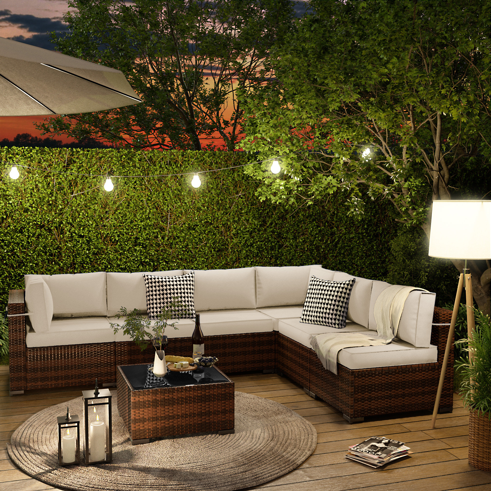 Latitude Run® Keyala 7 Piece Rattan Sectional Seating Group with Cushions & Reviews | Wayfair