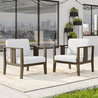 Solid Wood Teak Outdoor Lounge Chairs With Cushion And Arms