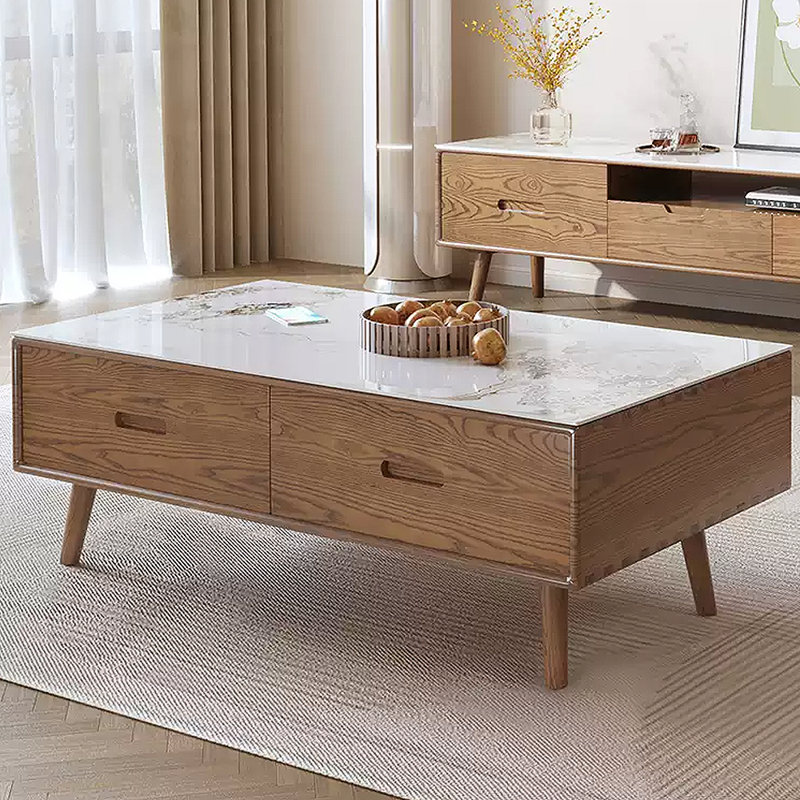 Solid wood granite slab simple coffee table