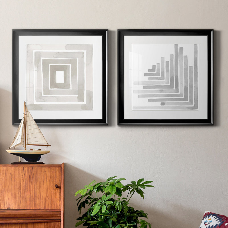 Muted Eccentricities V - 2 Piece Single Picture Frame Painting, Black Framed, 16" H x 16" W x 1" D, White