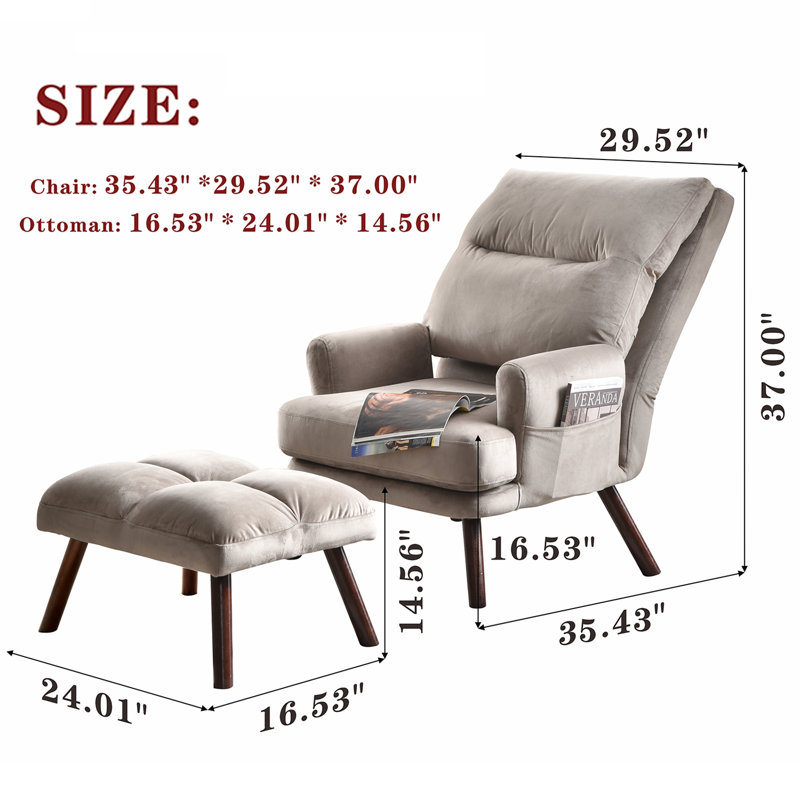 Bentleyville Upholstered Accent Chair with Ottoman, Gray Velvet