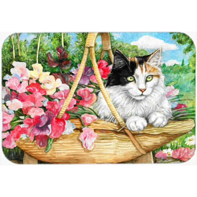 Caroline's Treasures Cat In Basket Glass Cutting Board