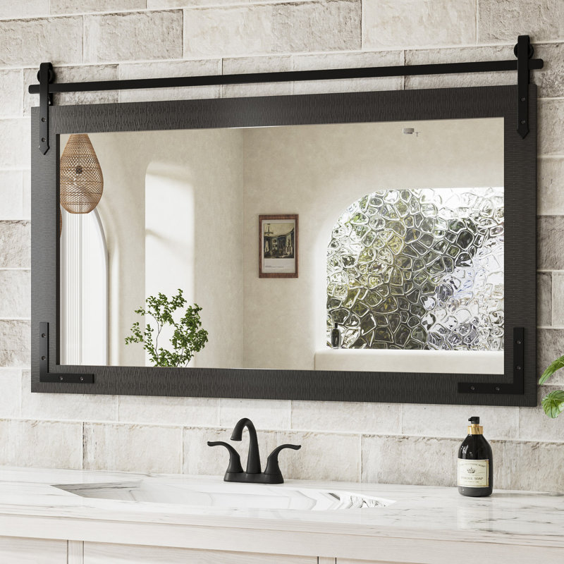 Solid Wood Rectangle Mirror, 66cm x 101.6cm, Black