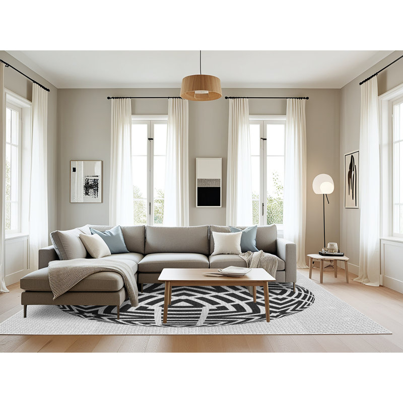 Tapis noir/blanc cassé à motifs, Rectangle 8 pi x 10 pi