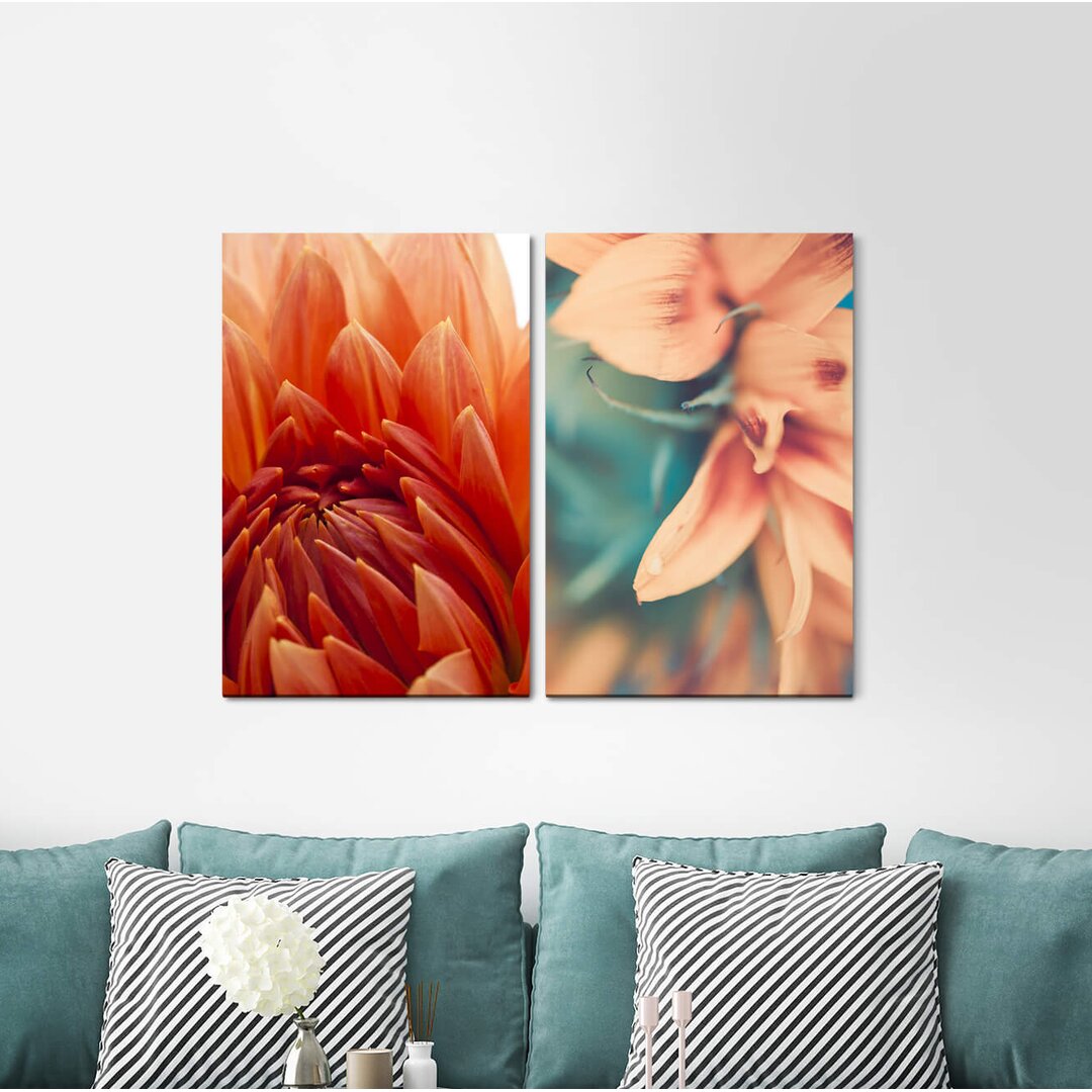 2-tlg. Leinwandbilder-Set - Fotografie „Dahlia Orchid Flowers Blossoms Summer Warmth”