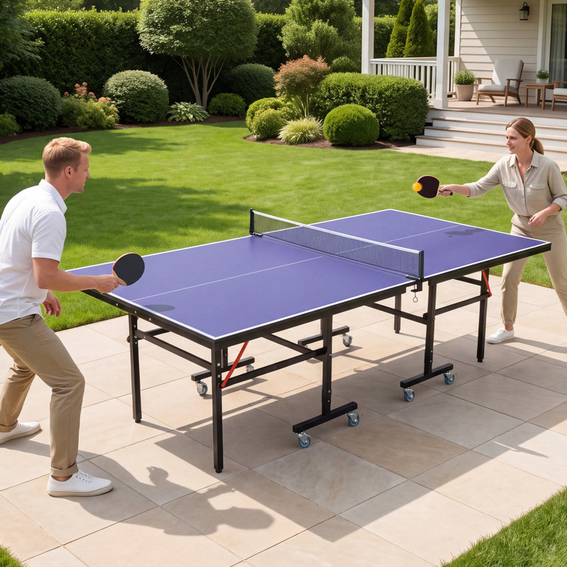 Table de ping-pong pliante avec roulettes, table de tennis de table d'intérieur avec 2 raquettes et 3 balles, table de jeu de ping-pong portable pour la salle de jeux