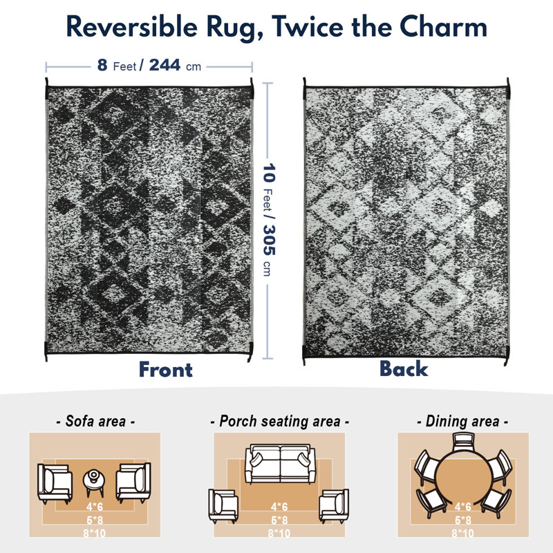 Costa Rica Grey Outdoor Rug, Rectangle 8' x 10'