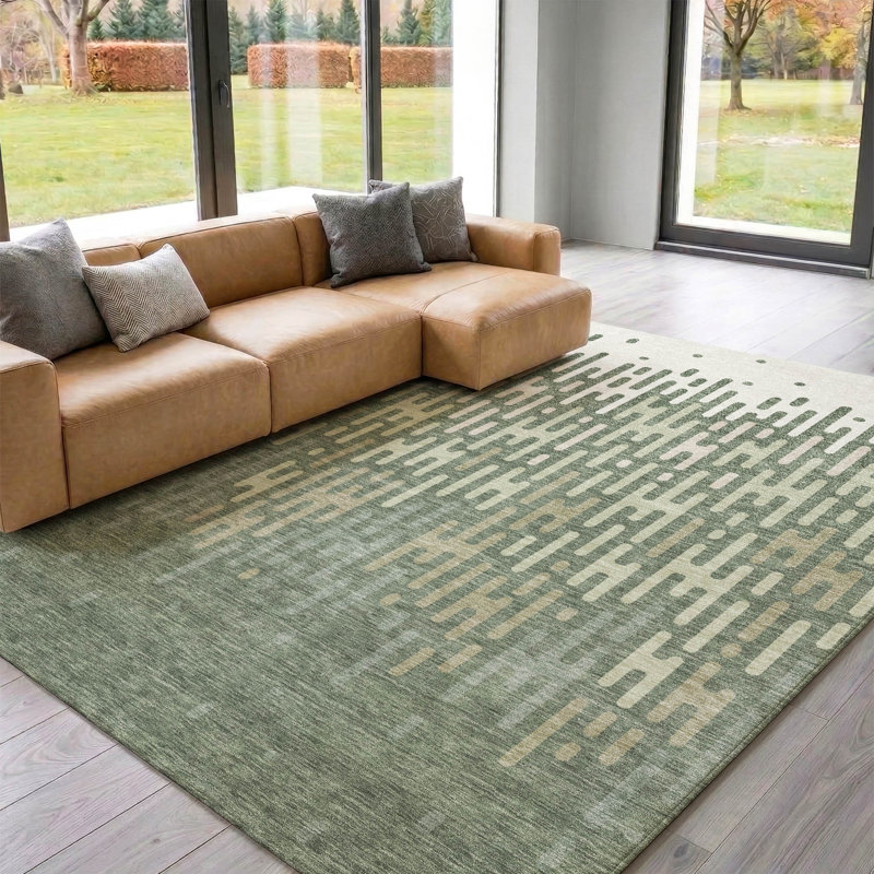 Tapis abstrait lavable à la machine Premium, Basil, 5' x 7'6"