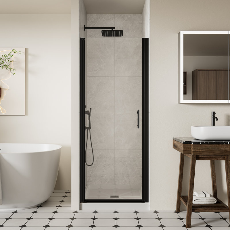 30-31.4" W x 72" H Frameless Pivot Shower Door, 1/4" (6mm) Clear SGCC Tempered Glass Shower Door, Pivot Swing Shower Glass Door in Matte Black Finish, Reversible Installation