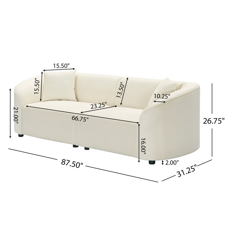Beige Velvet Upholstered Curved 2-Seater Sectional Sofa