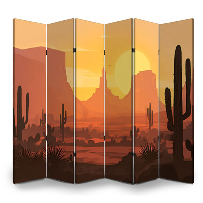 6 panneaux paravents pliants Royal Western Texas silhouette du désert amérique scène coucher de soleil désert toile séparateur de pièce cloison de protection autoportante cloison d'intimité