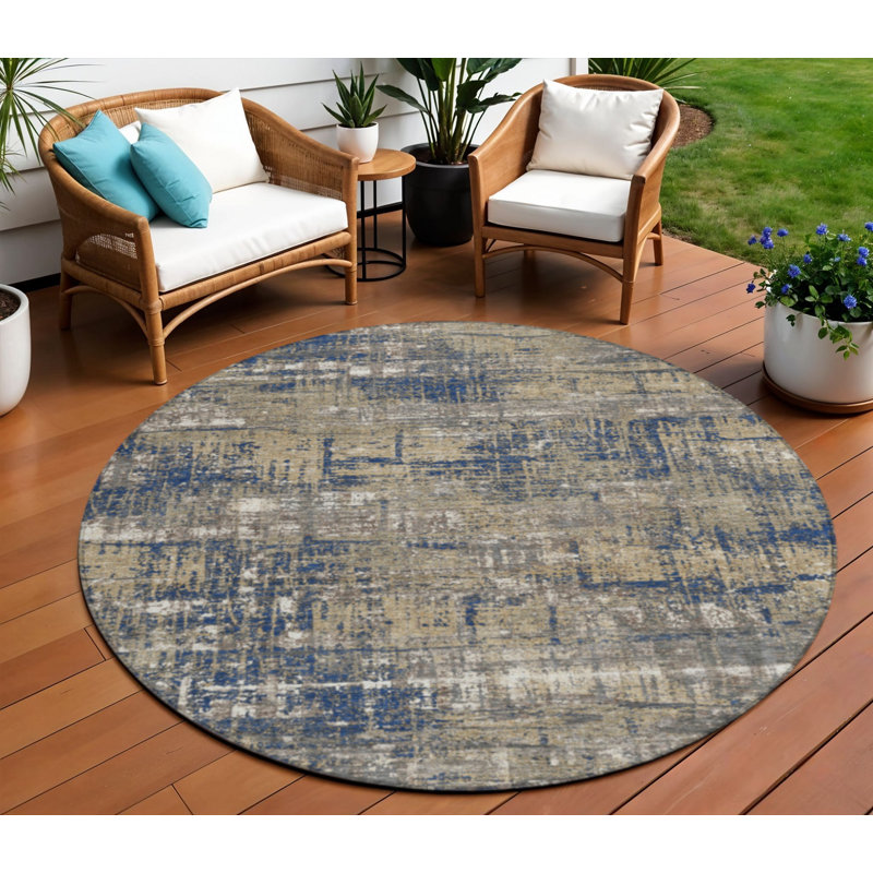 Tapis d'intérieur rond lavable 8 pi bleu marine et beige