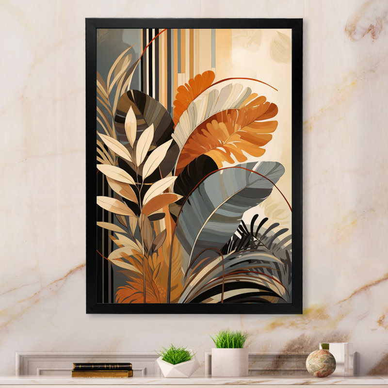 Funky Foliage In Terracotta Tons - Abstract Botanicals, art mural, H 40 po x l 30 po x P 1,5 po, Cadre simple noir