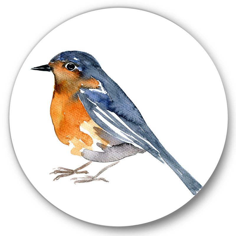 Oiseau orange rétro - cercle traditionnel en métal, art mural, H 36 po x l 36 po x P 1 po