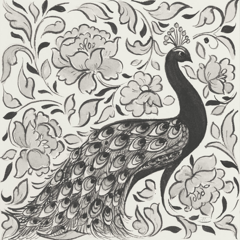 Peacock Garden IV BW, H 30 po x l 30 po x P 1,25 po