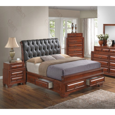 Charline Vegan Leather Sleigh Storage Bed