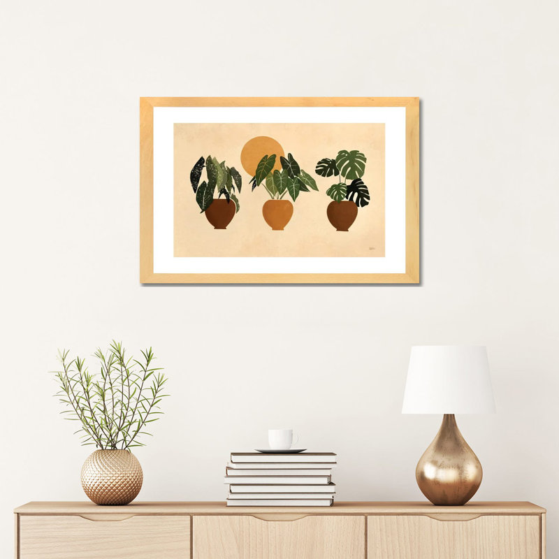 « Houseplants II » par Bria Nicole-impression d’art graphique, Toile avec cadre en bois beige, Blanc