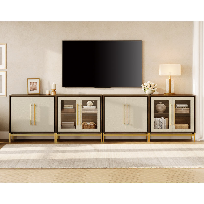 Meuble audio-vidéo WAMPAT avec portes en cuir texturé