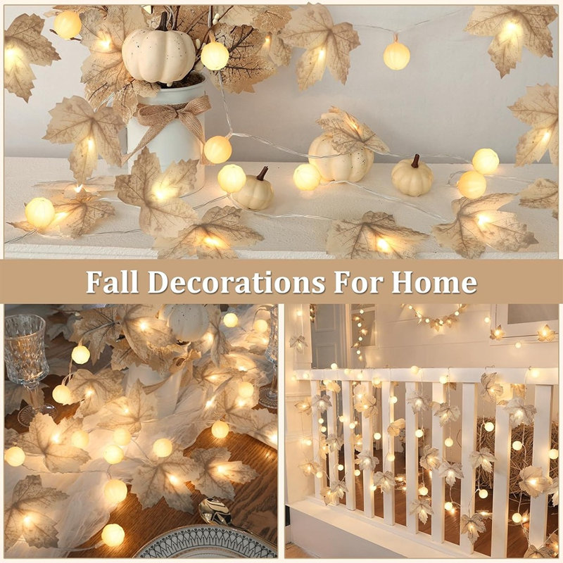 Paquet de 3 guirlandes d'automne avec lumières de citrouille et érable feuilles 30 pi 60LED à piles pour les décorations d'automne