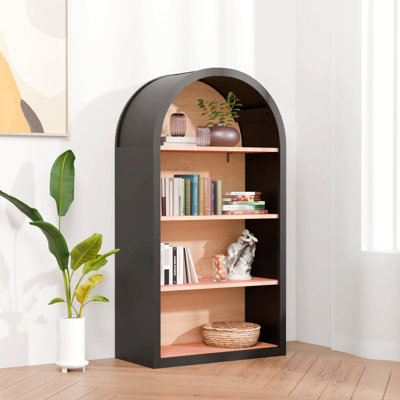Bibliothèque arquée noire à 4 niveaux avec bibliothèque de 43 po de hauteur et tablettes de rangement