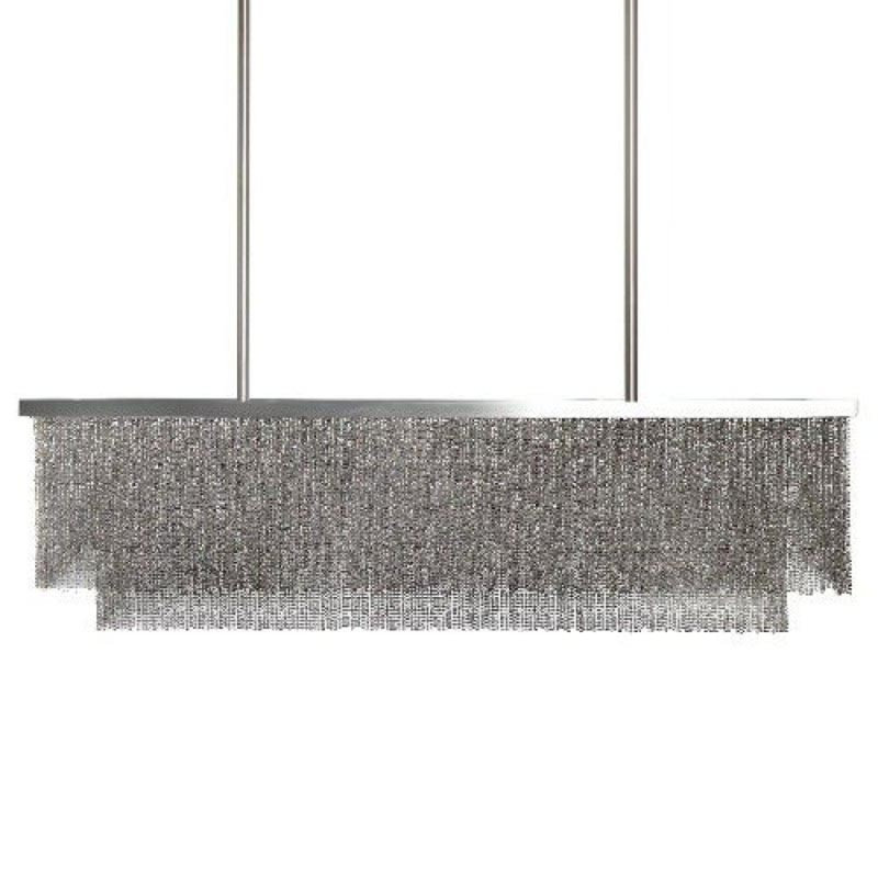Lustre rectangulaire à chaîne en métal 20 lumières, Laiton brossé, Laiton poli, 60" Length  x 5" Width x 24' Height
