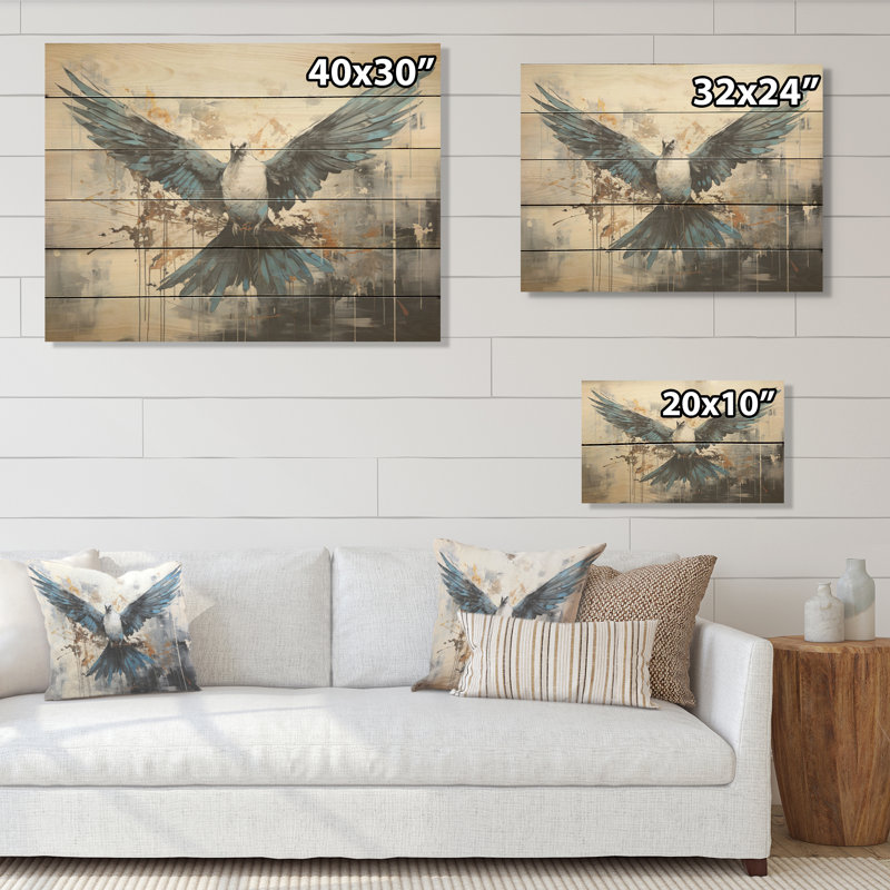 Minimalisme bleu colombe - art mural en bois de colombe sur bois de pin naturel, H 10 po x l 20 po
