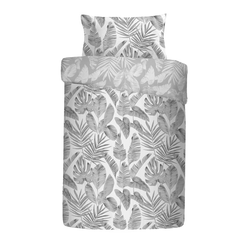 Tahiti Floral Duvet Cover Set with Pillowcases, Green/White, Single Duvet Cover + 1 Standard Pillowcase