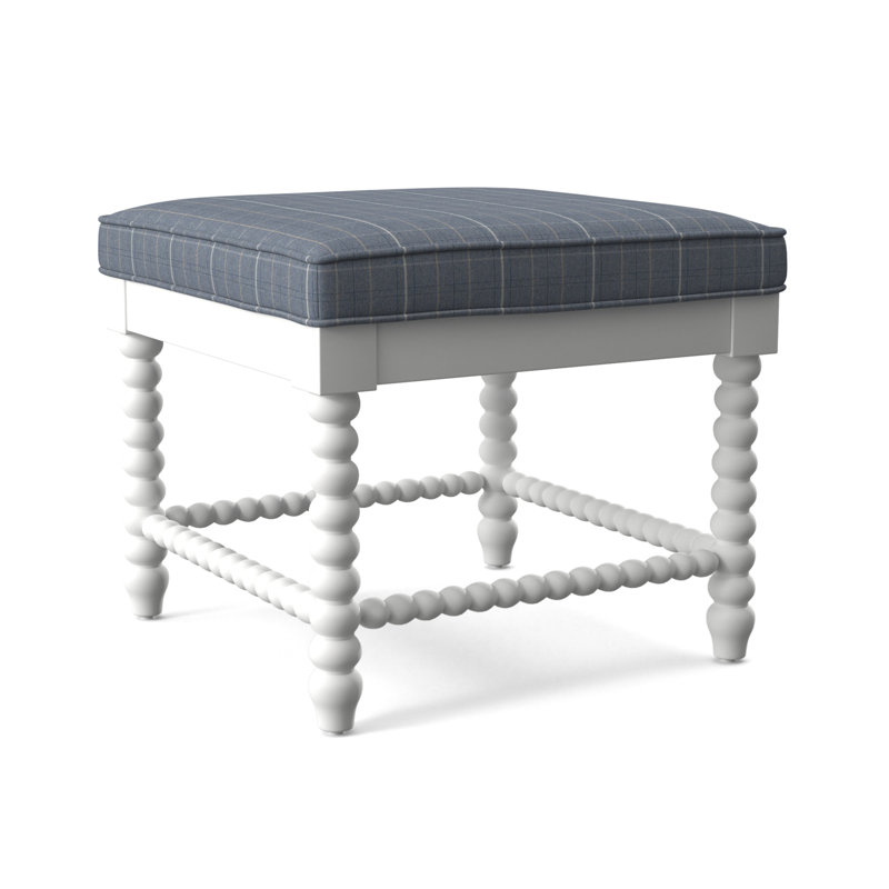 Louisa Bench, Lapis Plaid, Frost White Finish