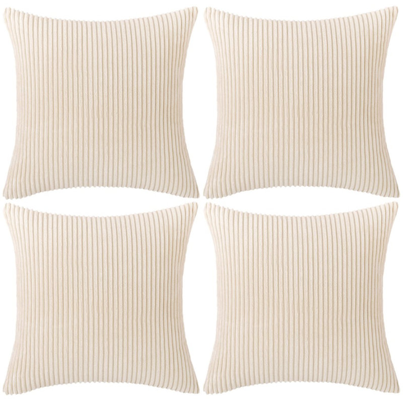Striped Cotton Blend Reversible Pillow Cover, 20" x 20", Cream