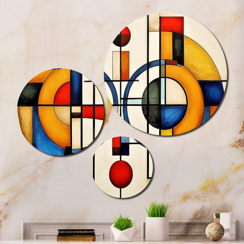 Ensemble de salon jaune et bleu «Exploration Dimensions - Abstract Shapes»