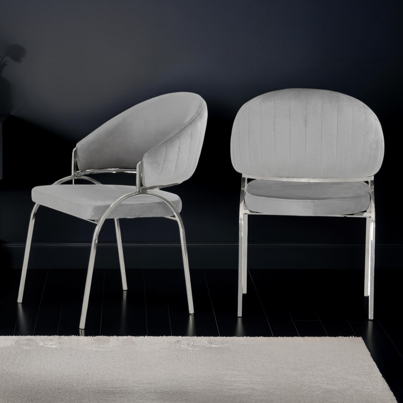 Tehesha Velvet Dining Chair (Set of 2), Gray, Stainless Steel
