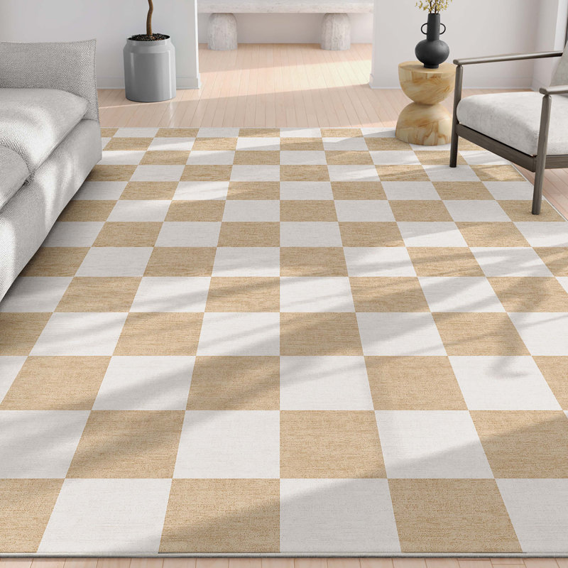 Tapis carré jaune à motif géométrique Kehr, Rectangle 5 pi x 7 pi