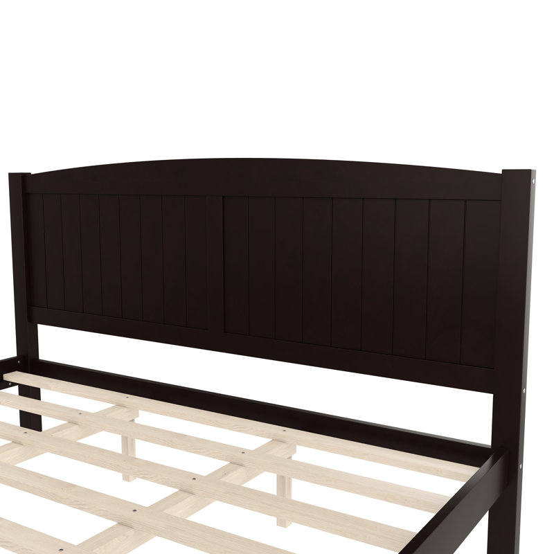 Structure de lit plateforme très grand en bois avec tête de lit, structure de lit en bois massif avec lattes de soutien, conception silencieuse, aucun sommier tapissier nécessaire, espresso