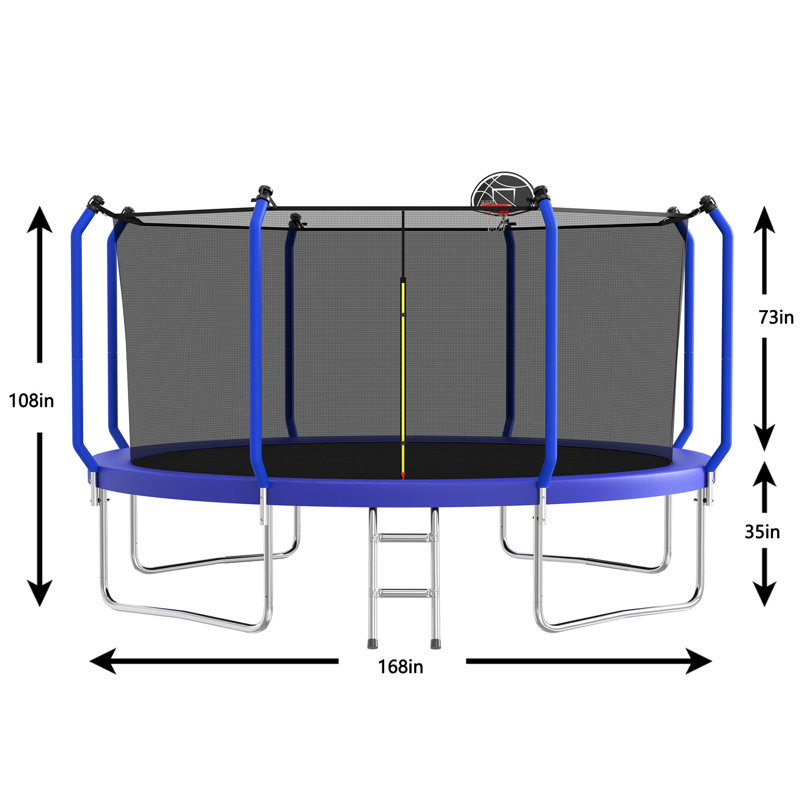 Trampoline 14FT avec panier de basketball, trampoline d'extérieur renforcé de type ASTM avec filet d'enclos