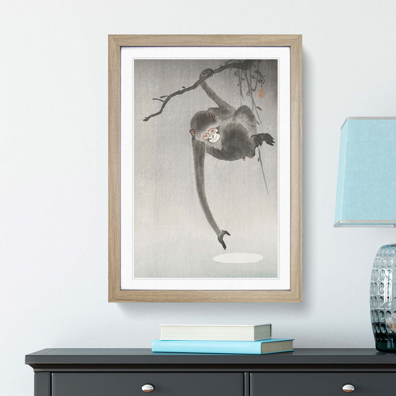 Monkey by Ohara Koson - Picture Frame Painting Print, 65cm H x 48cm W x 2cm D, Oak Framed